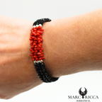 Bracelet jonc corail et cristal noir 3 rangs