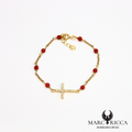 Bracelet chaine en vermeil avec perles de corail et croix en zirconium