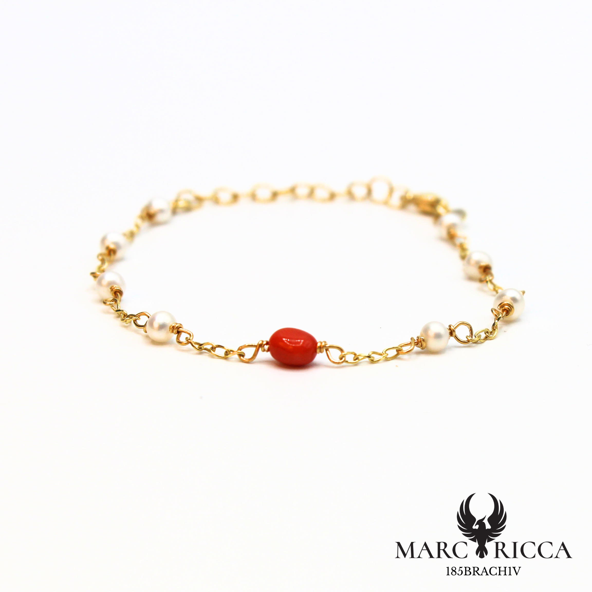 Bracelet en vermeil avec perles nacrées et corail