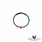 Bracelet jonc cristal noir et cœur en corail