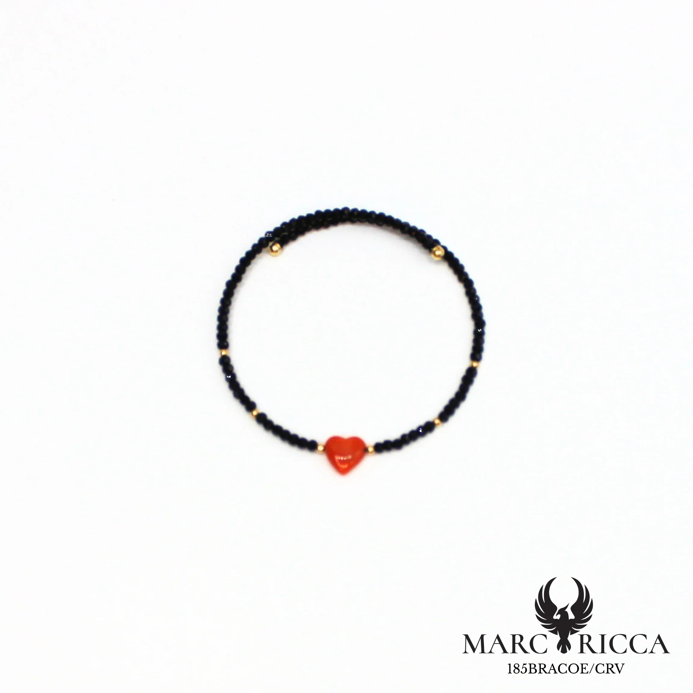 Bracelet jonc cristal noir et cœur en corail
