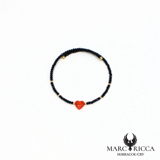 Bracelet jonc cristal noir et cœur en corail