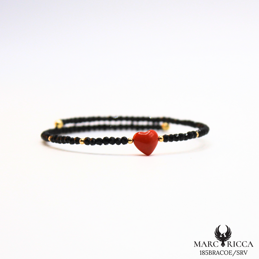Bracelet Jonc vermeil cœur en corail et cristal noir