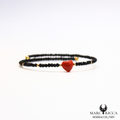 Bracelet Jonc vermeil cœur en corail et cristal noir
