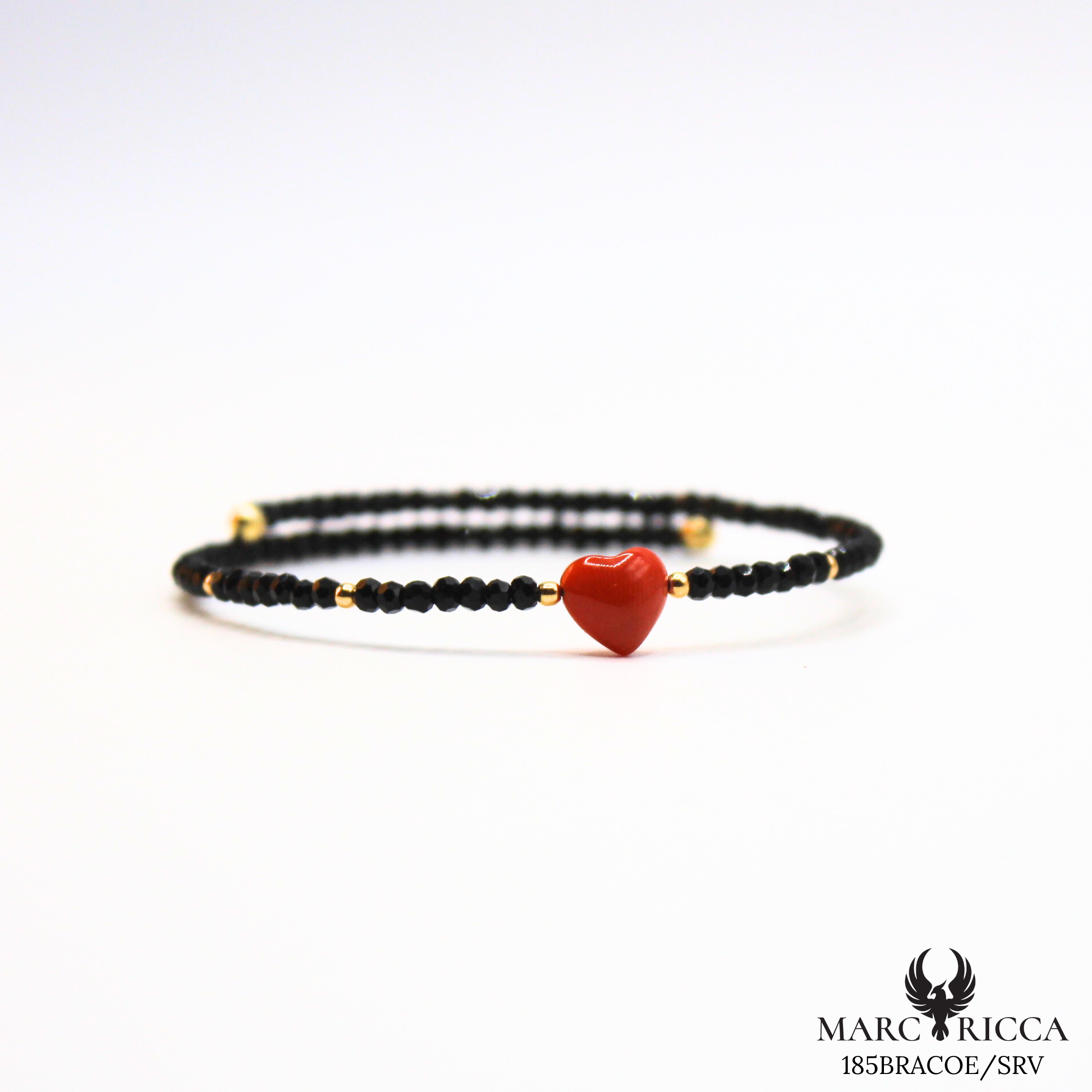 Bracelet Jonc vermeil cœur en corail et cristal noir
