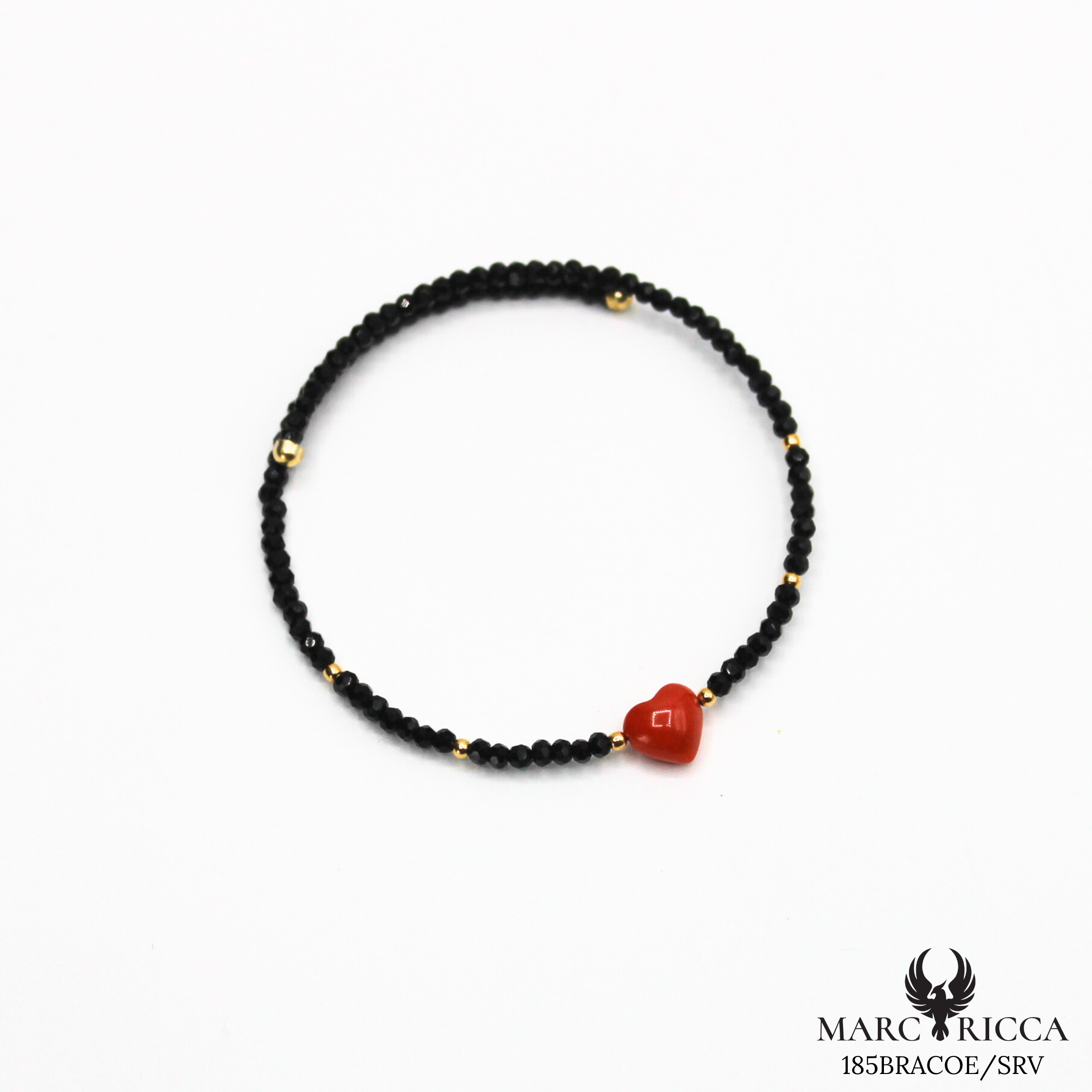 Bracelet Jonc vermeil cœur en corail et cristal noir