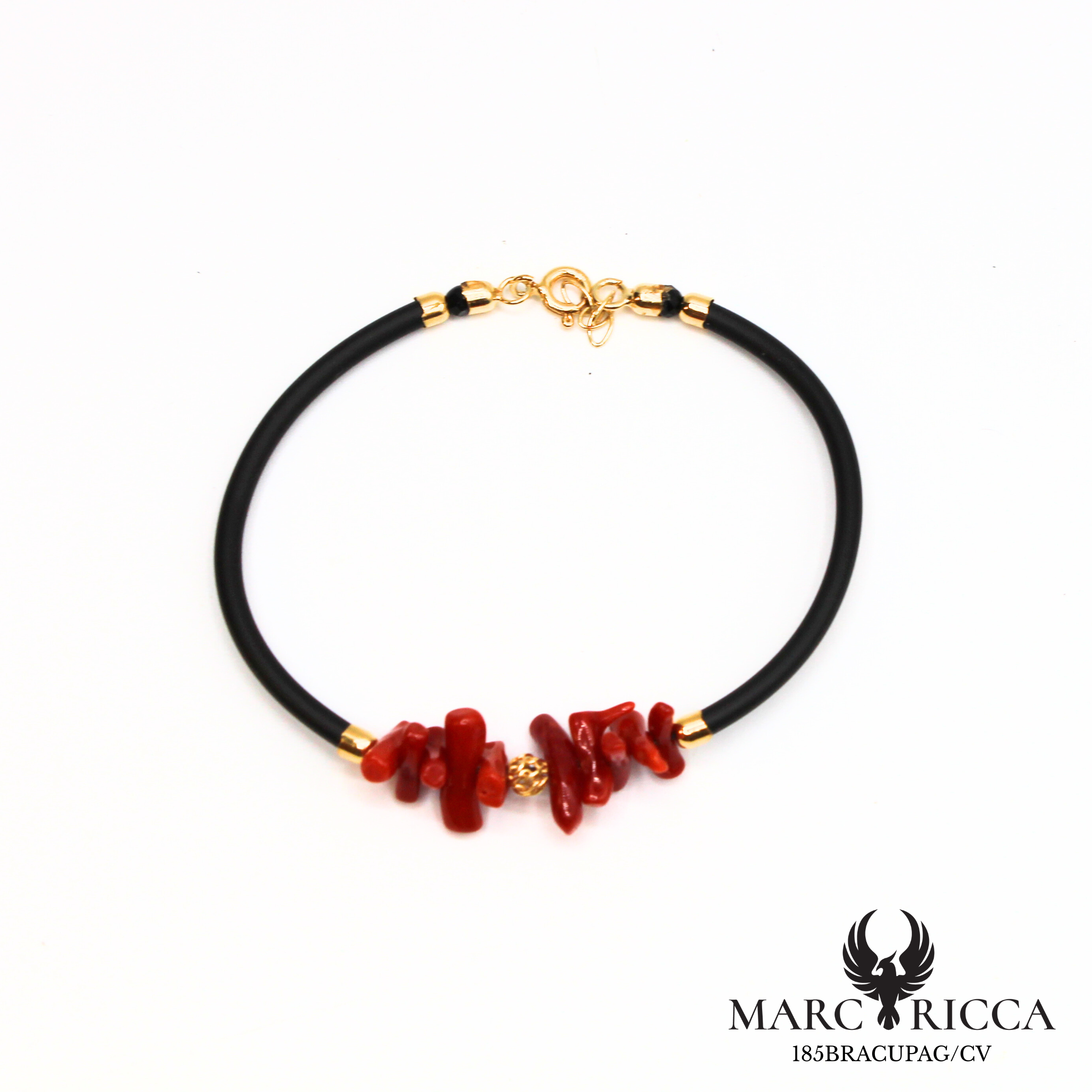Bracelet jonc en caoutchouc, corail et vermeil