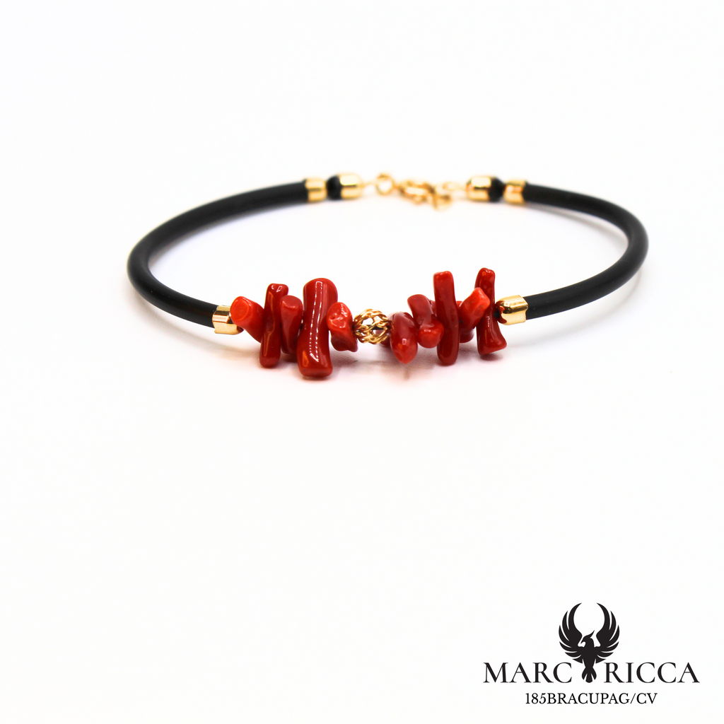 Bracelet jonc en caoutchouc, corail et vermeil