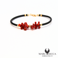 Bracelet jonc en caoutchouc, corail et vermeil