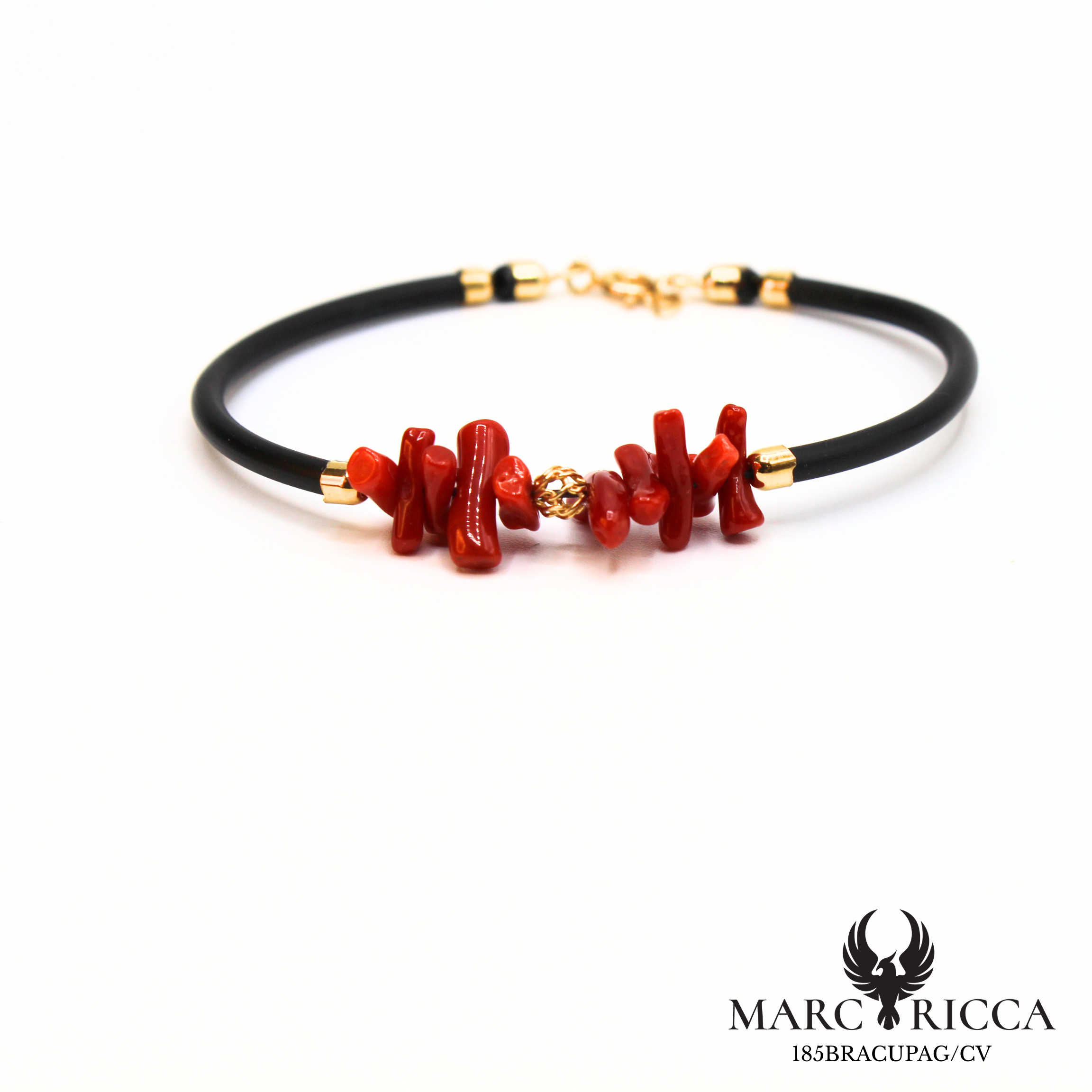 Bracelet jonc en caoutchouc, corail et vermeil