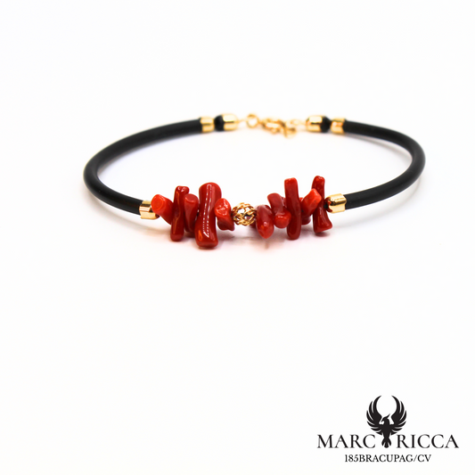 Bracelet jonc en caoutchouc, corail et vermeil