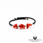 Bracelet jonc caoutchouc avec corail cupolino et perles en argent