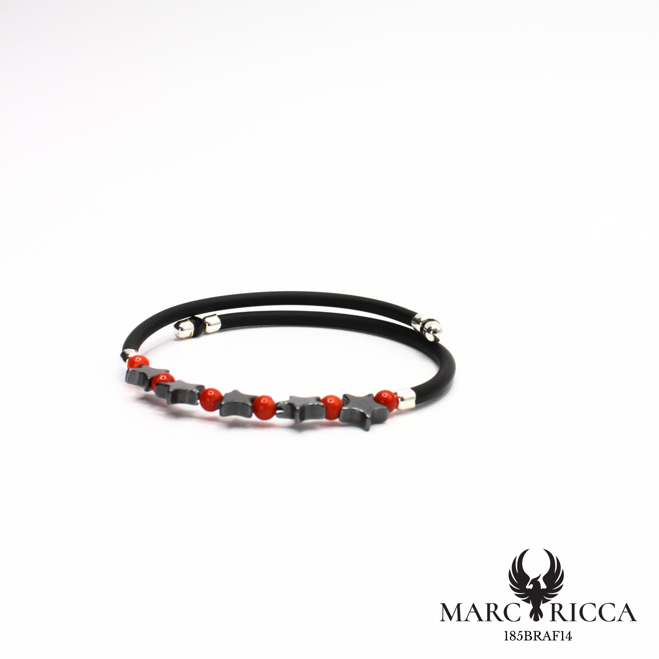 Jonc en Caoutchouc avec Perles de Corail Rouge & 5 Étoiles en Hématite