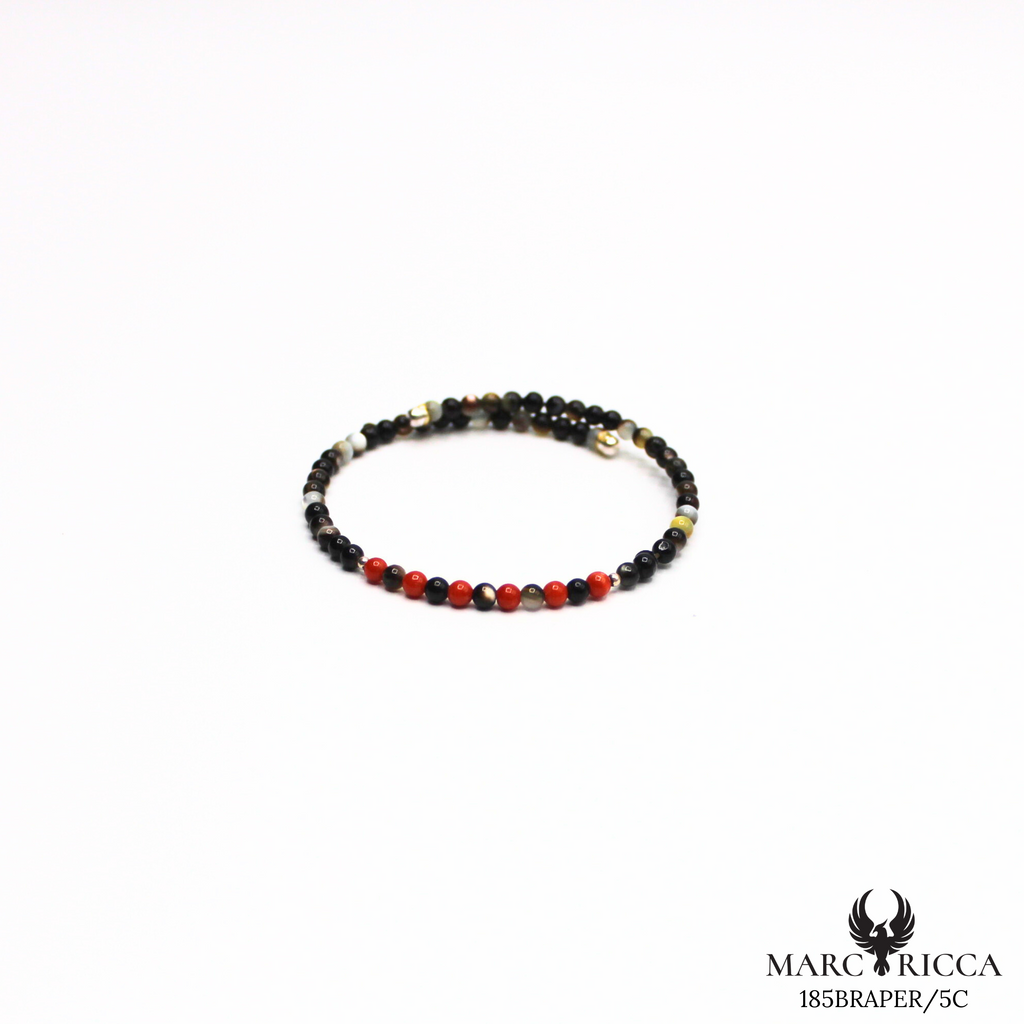 Bracelet Jonc Argent  Corail, Pierre de lune & Œil du Tigre