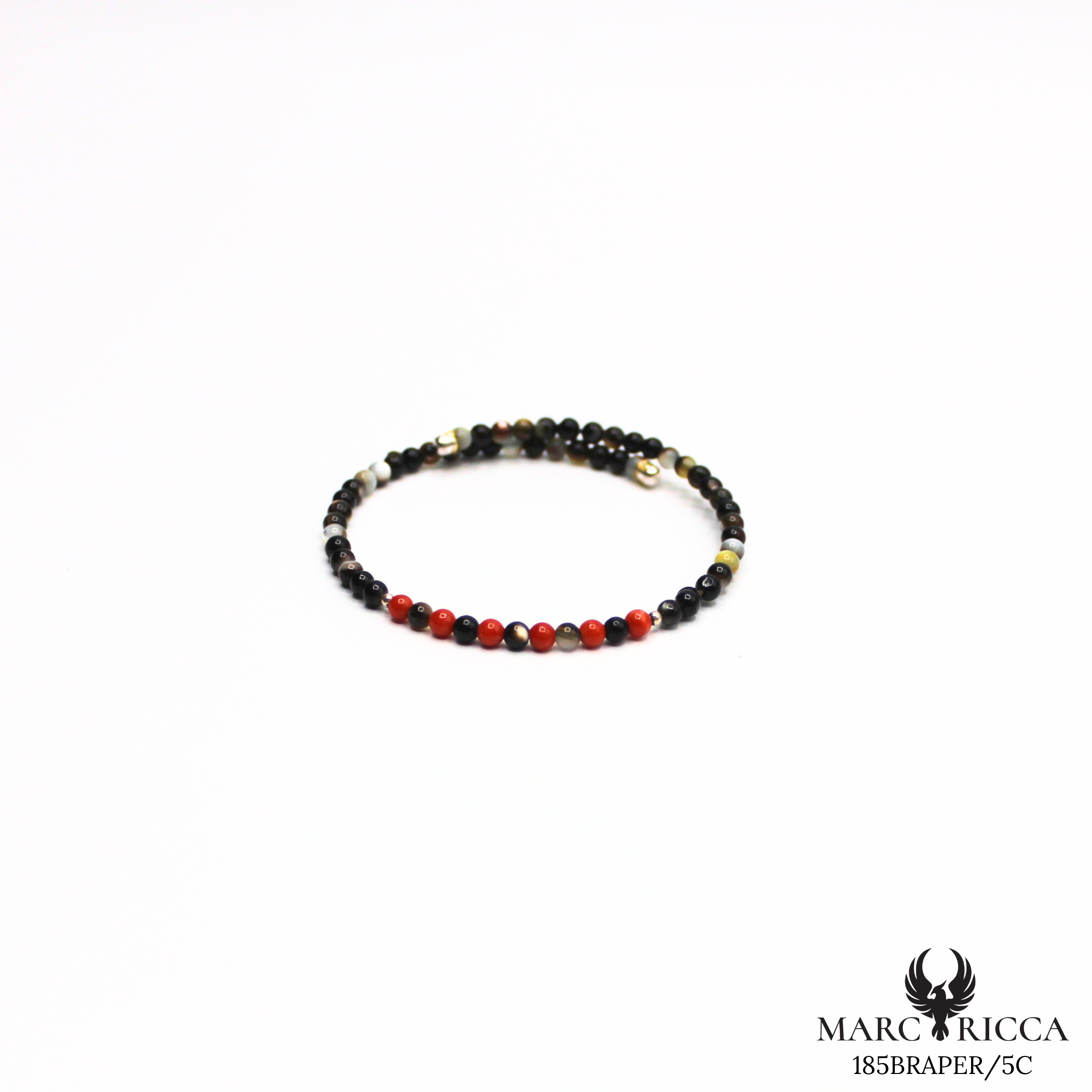 Bracelet Jonc Argent  Corail, Pierre de lune & Œil du Tigre