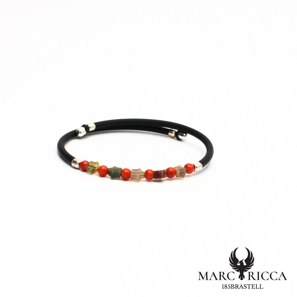 Bracelet jonc perles de corail et étoiles en nacre