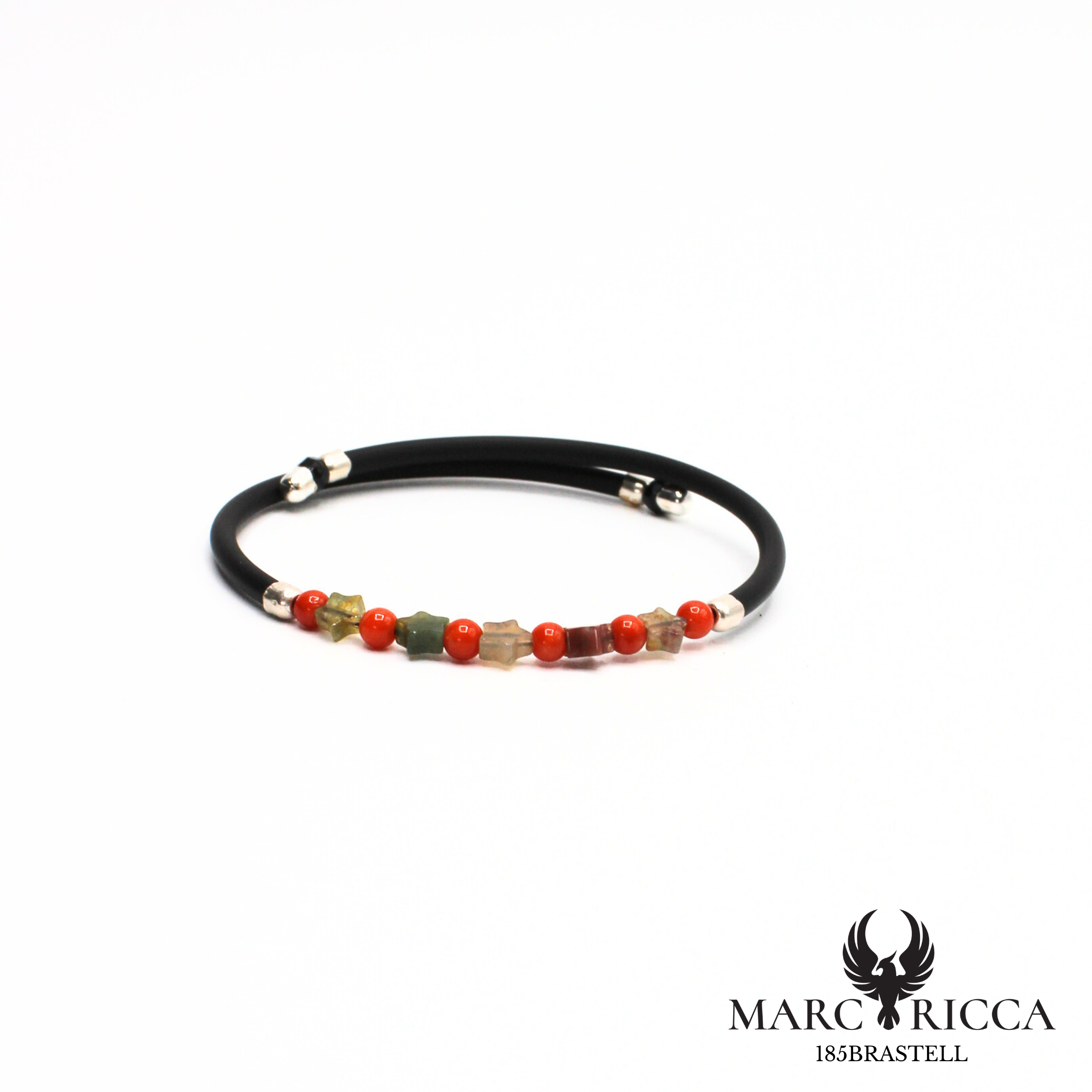 Bracelet jonc perles de corail et étoiles en nacre