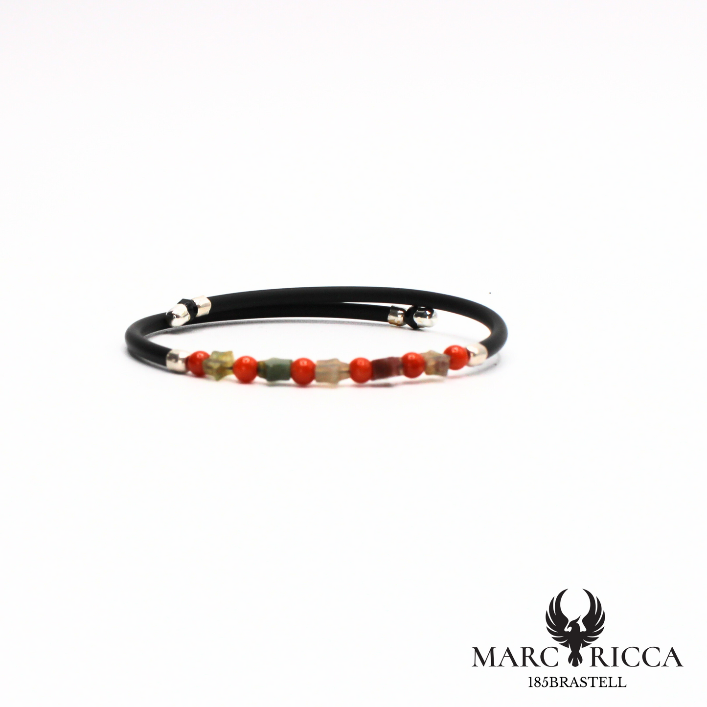 Bracelet jonc perles de corail et étoiles en nacre