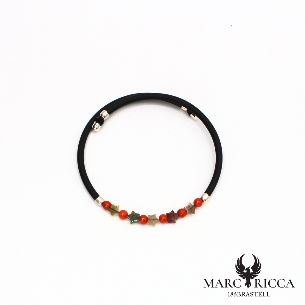 Bracelet jonc perles de corail et étoiles en nacre