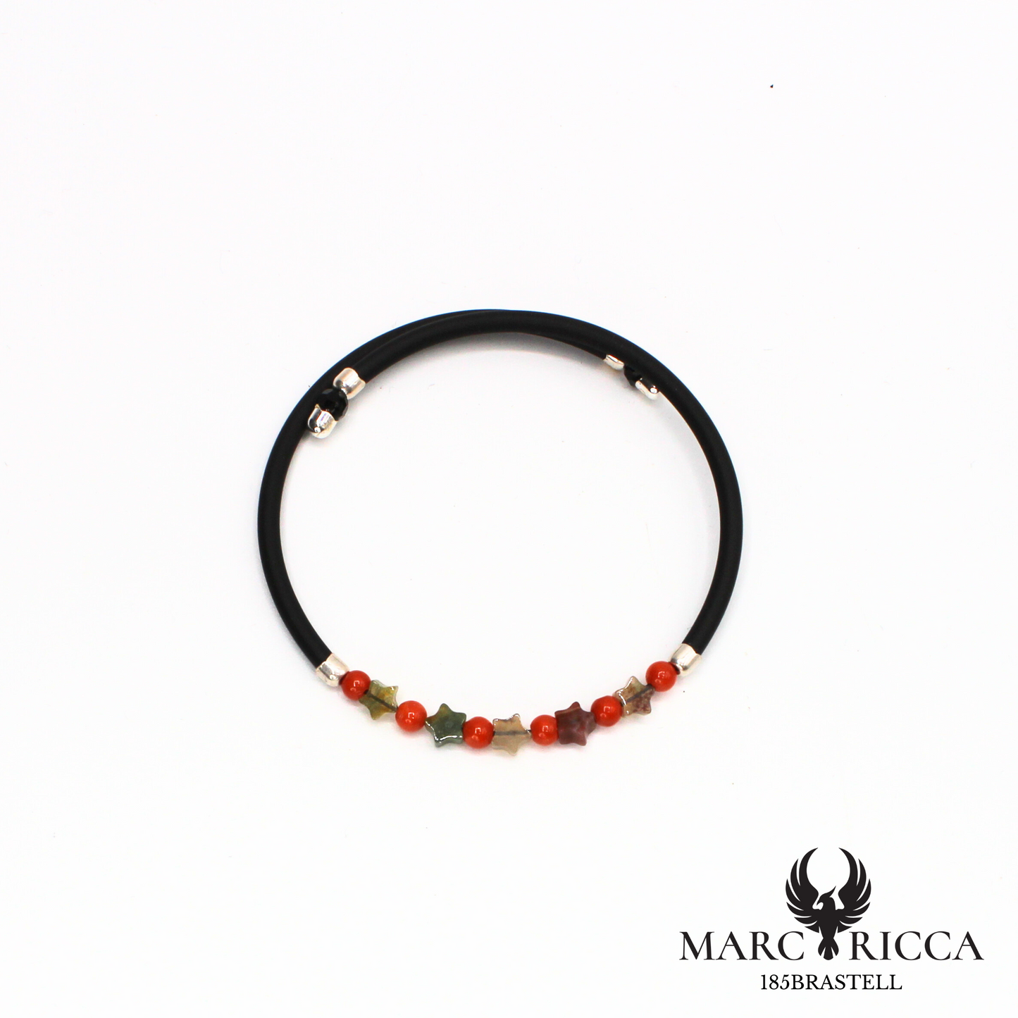 Bracelet jonc perles de corail et étoiles en nacre