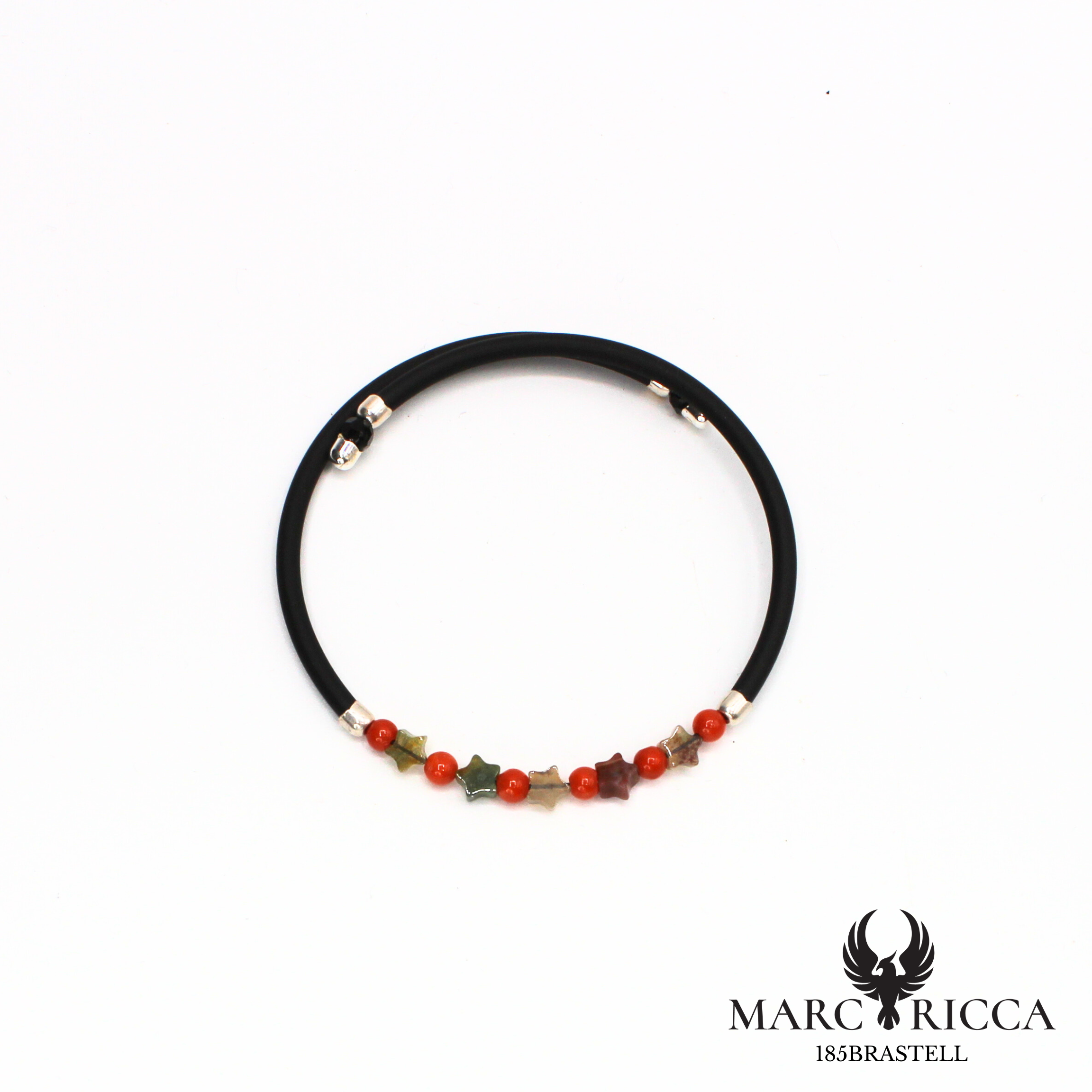 Bracelet jonc perles de corail et étoiles en nacre
