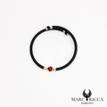 Bracelet jonc caoutchouc avec cœur en corail sur argent