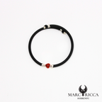 Bracelet jonc caoutchouc avec cœur en corail sur argent