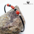 Bracelet Jonc Argent Caoutchouc, 3 Bouts de Corail