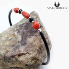 Bracelet Jonc Argent Caoutchouc, 3 Bouts de Corail