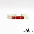 Bracelet jonc 3 rangs perles nacrées et tubes de corail