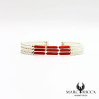 Bracelet jonc 3 rangs perles nacrées et tubes de corail