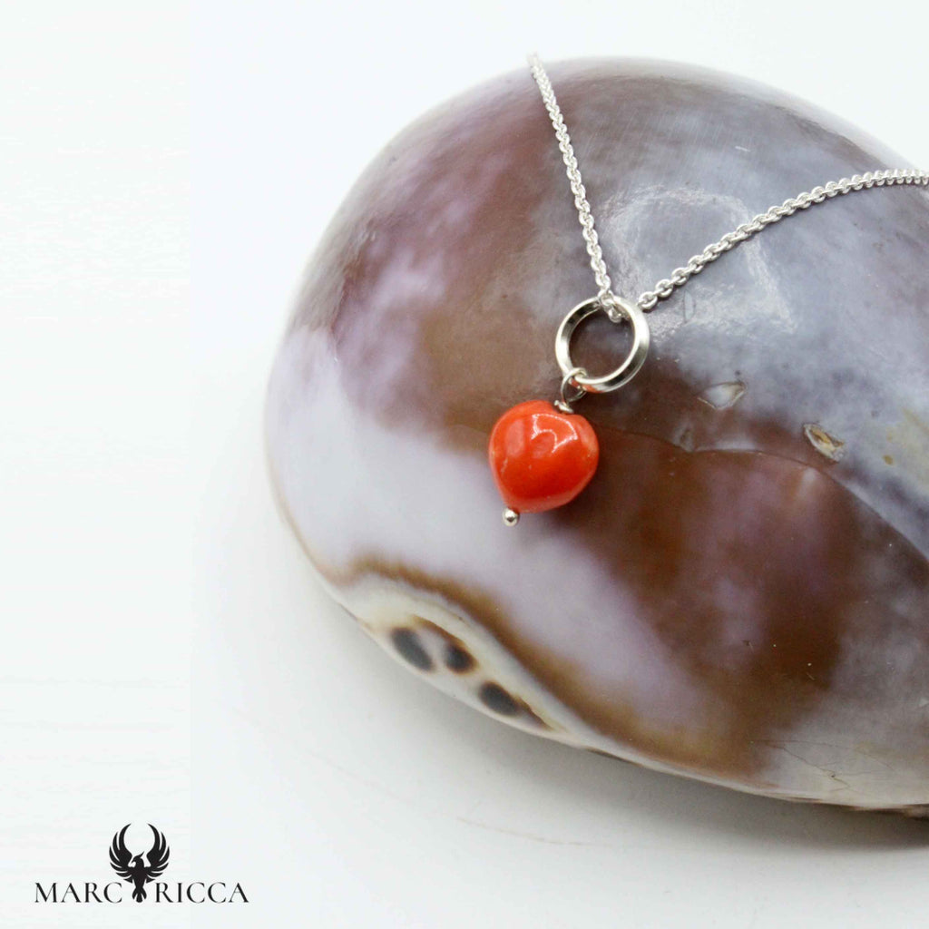 Pendentif Argent Cœur Corail Tigé