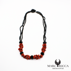 Collier en corail cupolino, cristal noir et onyx