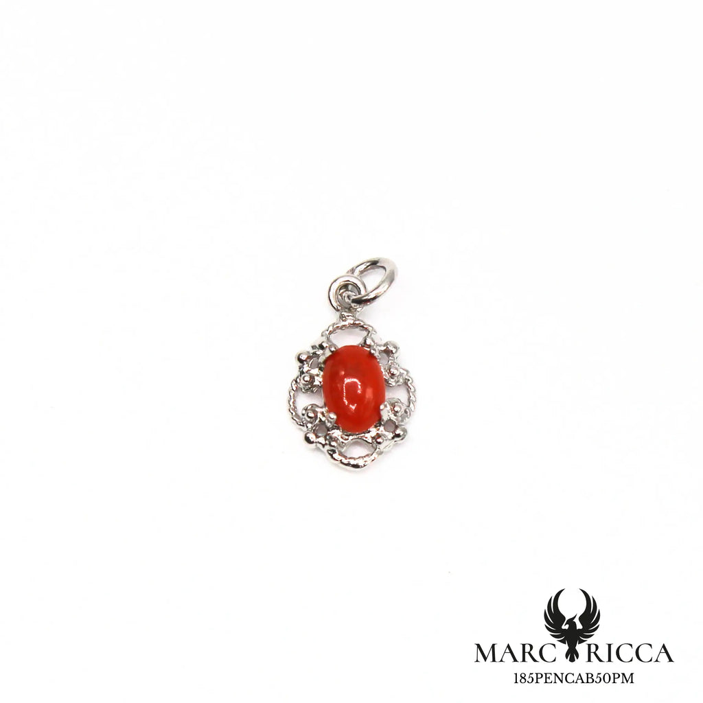 Pendentif cabochon corail et filigranes en argent