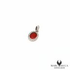Pendentif cabochon corail et zirconium en argent ou vermeil