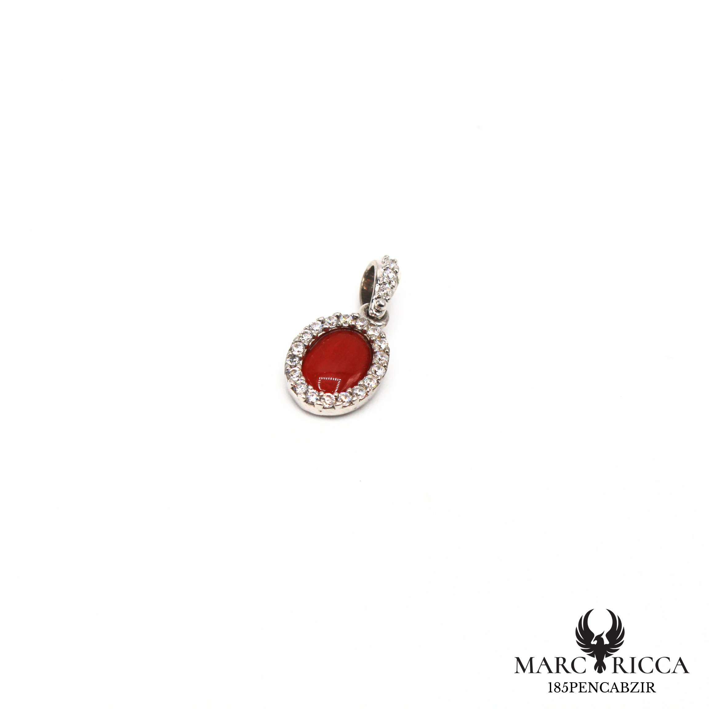 Pendentif cabochon corail et zirconium en argent ou vermeil