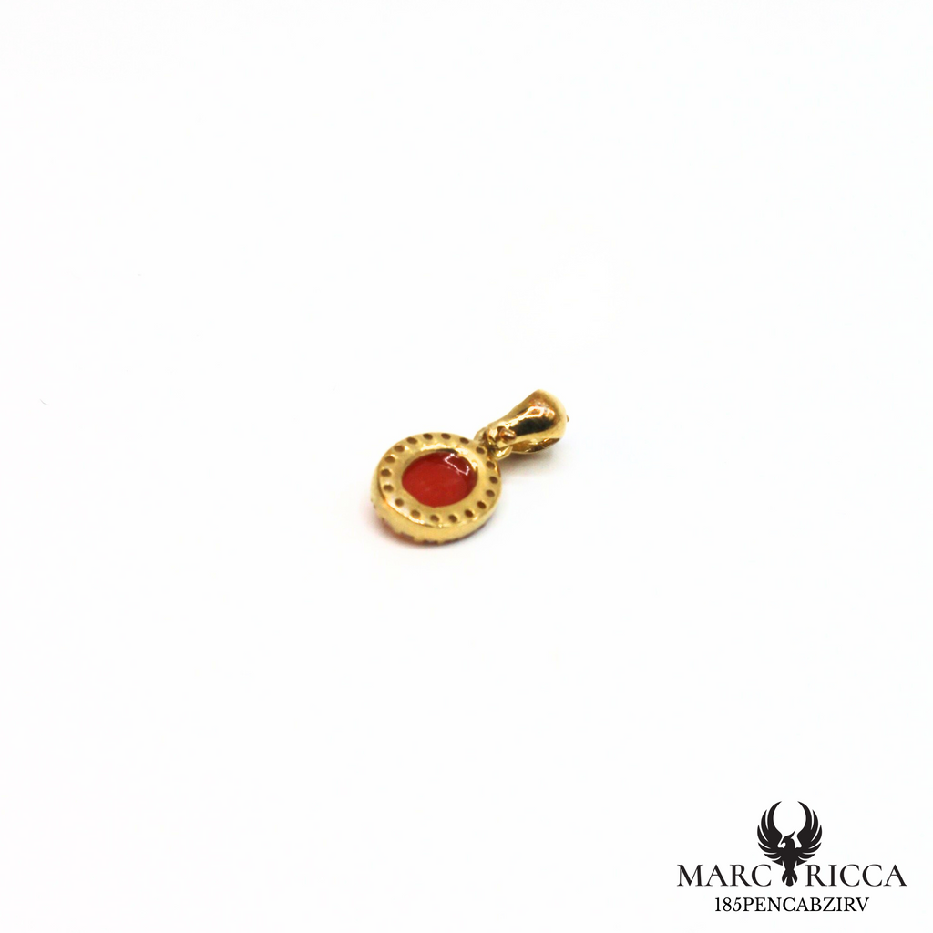 Pendentif cabochon corail et zirconium en argent ou vermeil