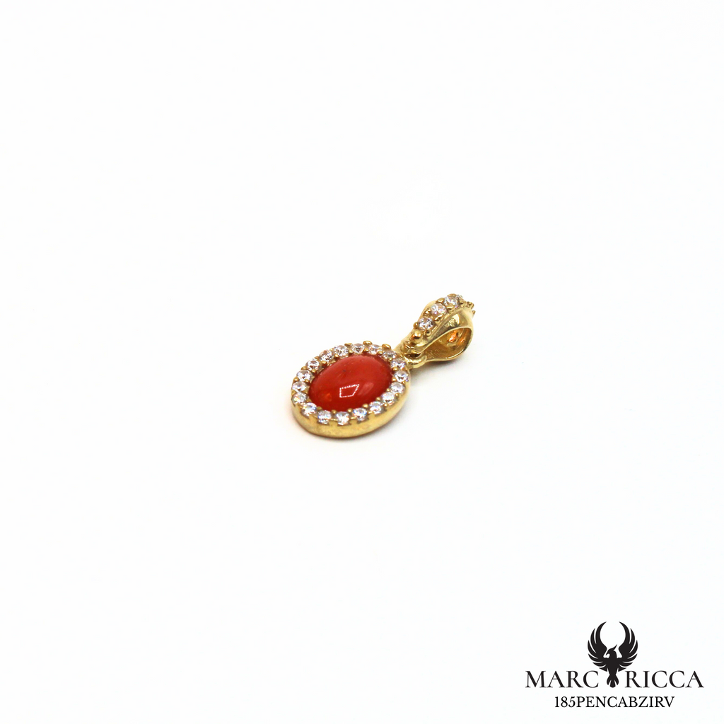 Pendentif cabochon corail et zirconium en argent ou vermeil