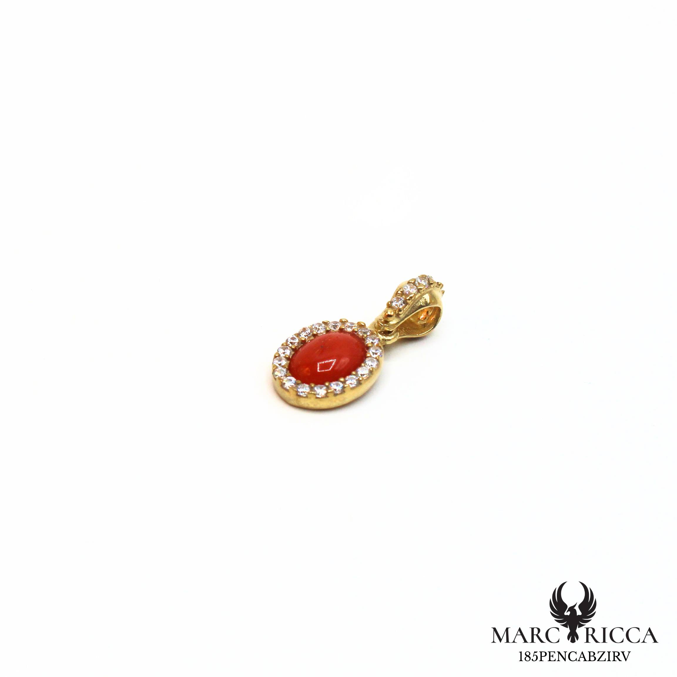 Pendentif cabochon corail et zirconium en argent ou vermeil