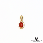 Pendentif cabochon corail et zirconium en argent ou vermeil