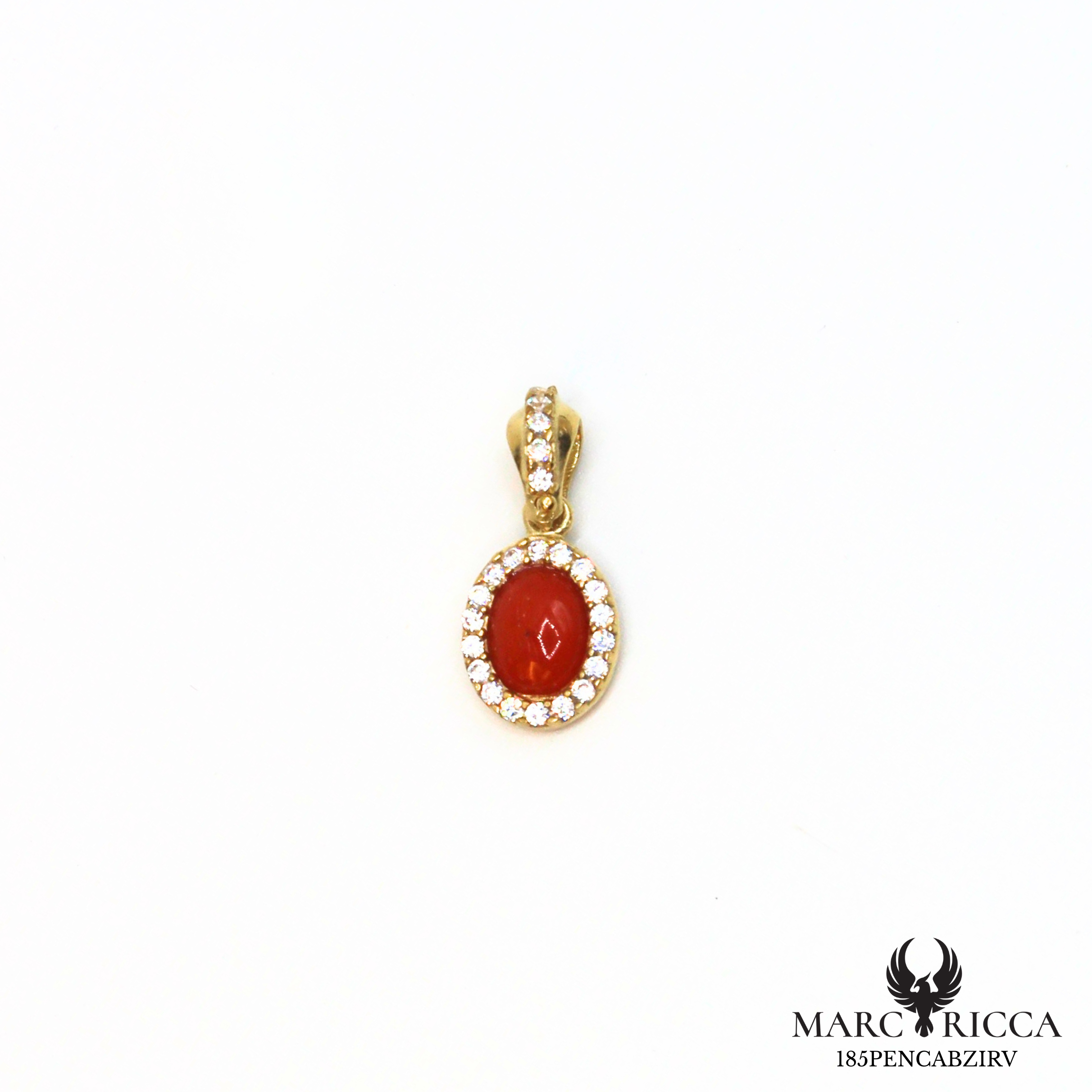 Pendentif cabochon corail et zirconium en argent ou vermeil