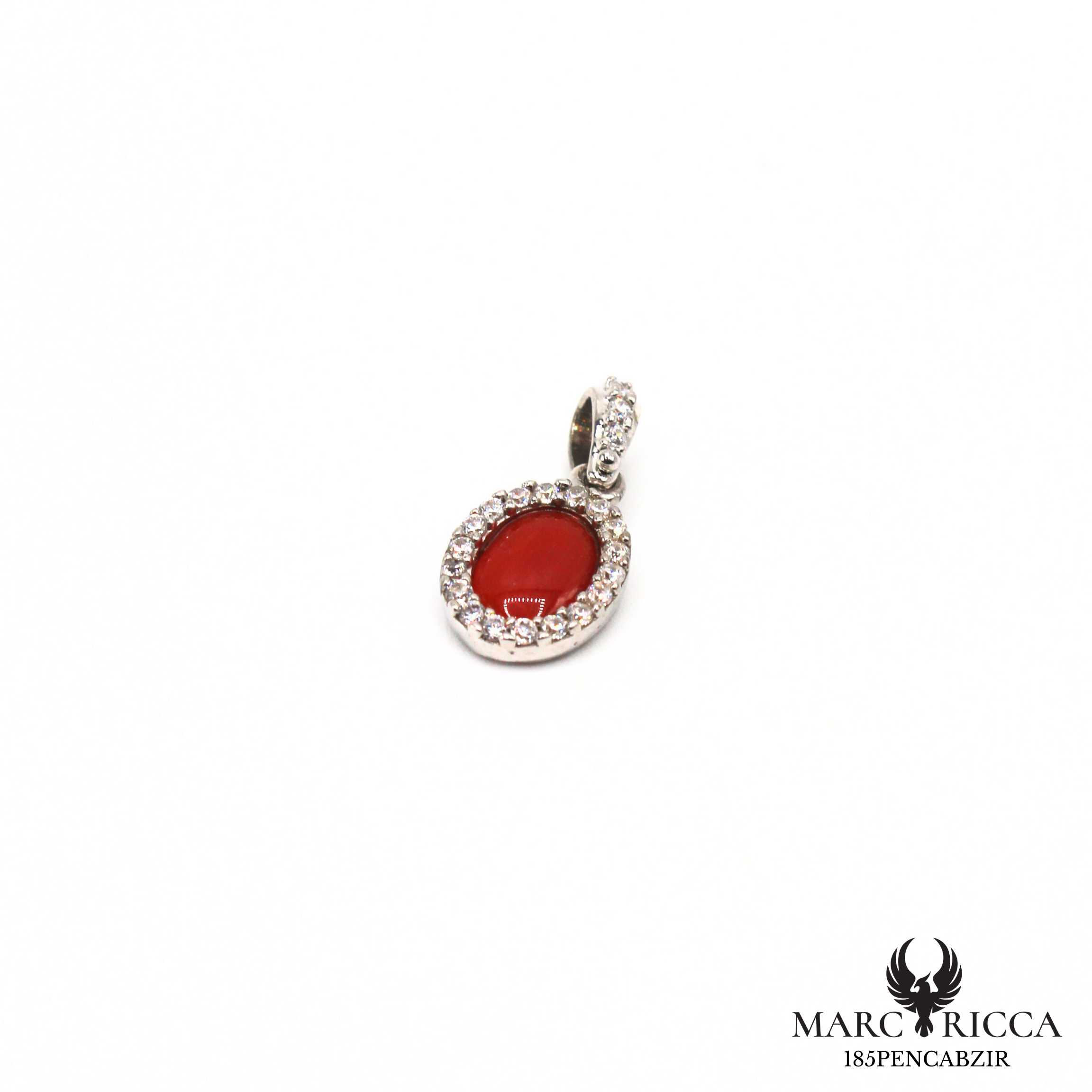 Pendentif cabochon corail et zirconium en argent ou vermeil