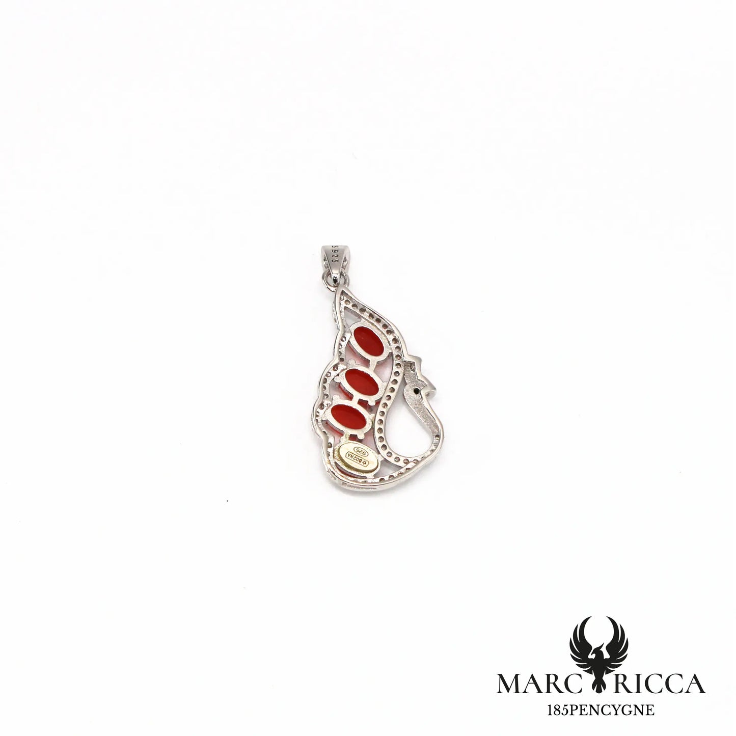 Pendentif cygne en argent avec cabochons en corail