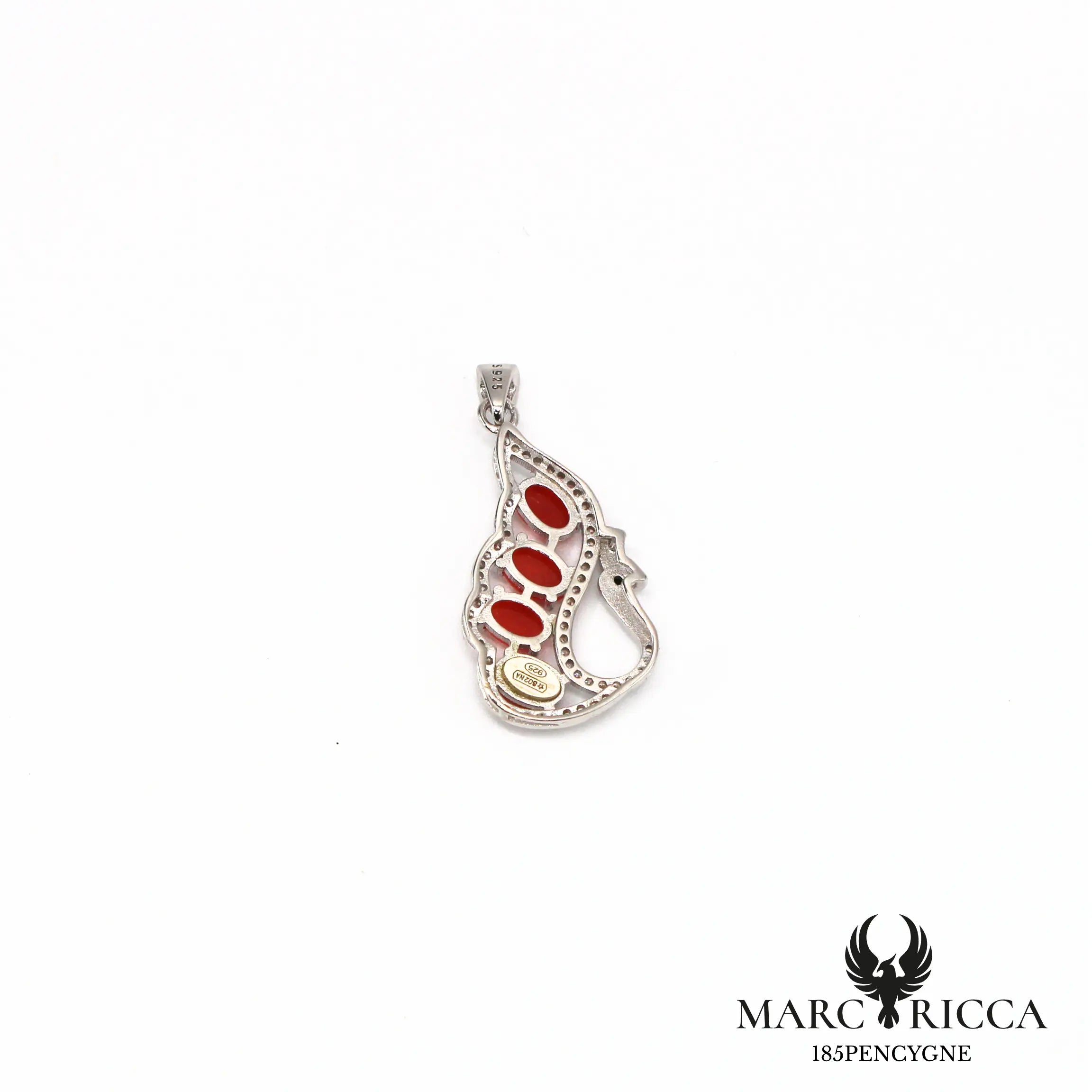 Pendentif cygne en argent avec cabochons en corail