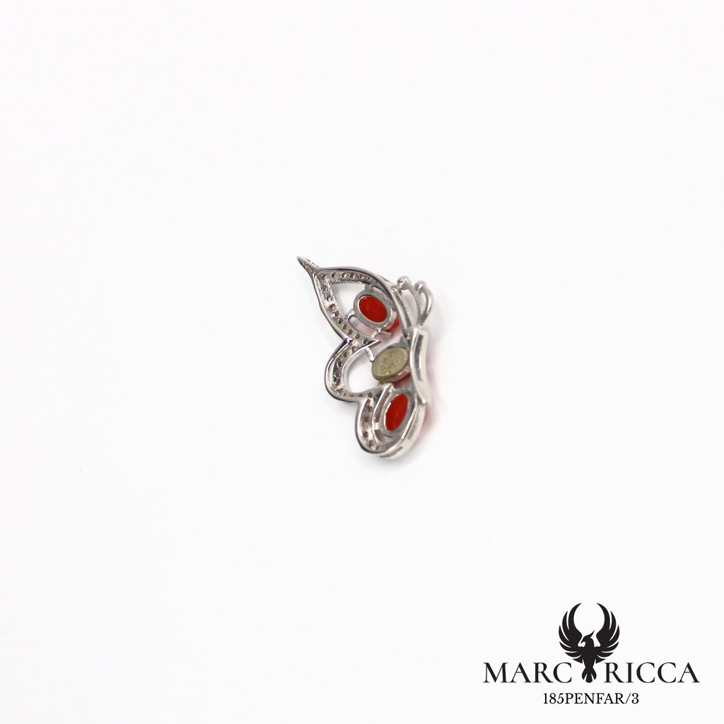 Pendentif papillon en argent avec corail et zirconium