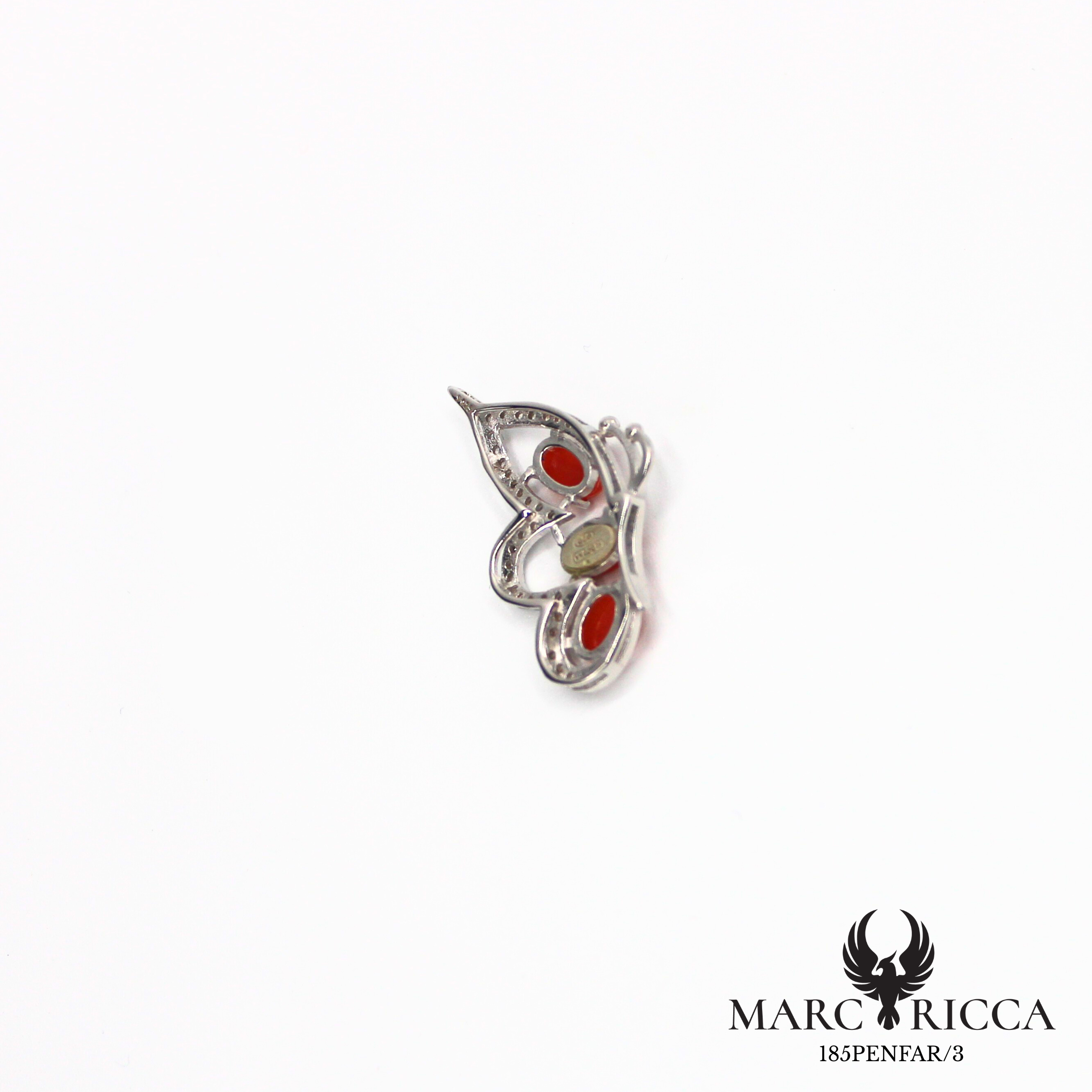 Pendentif papillon en argent avec corail et zirconium