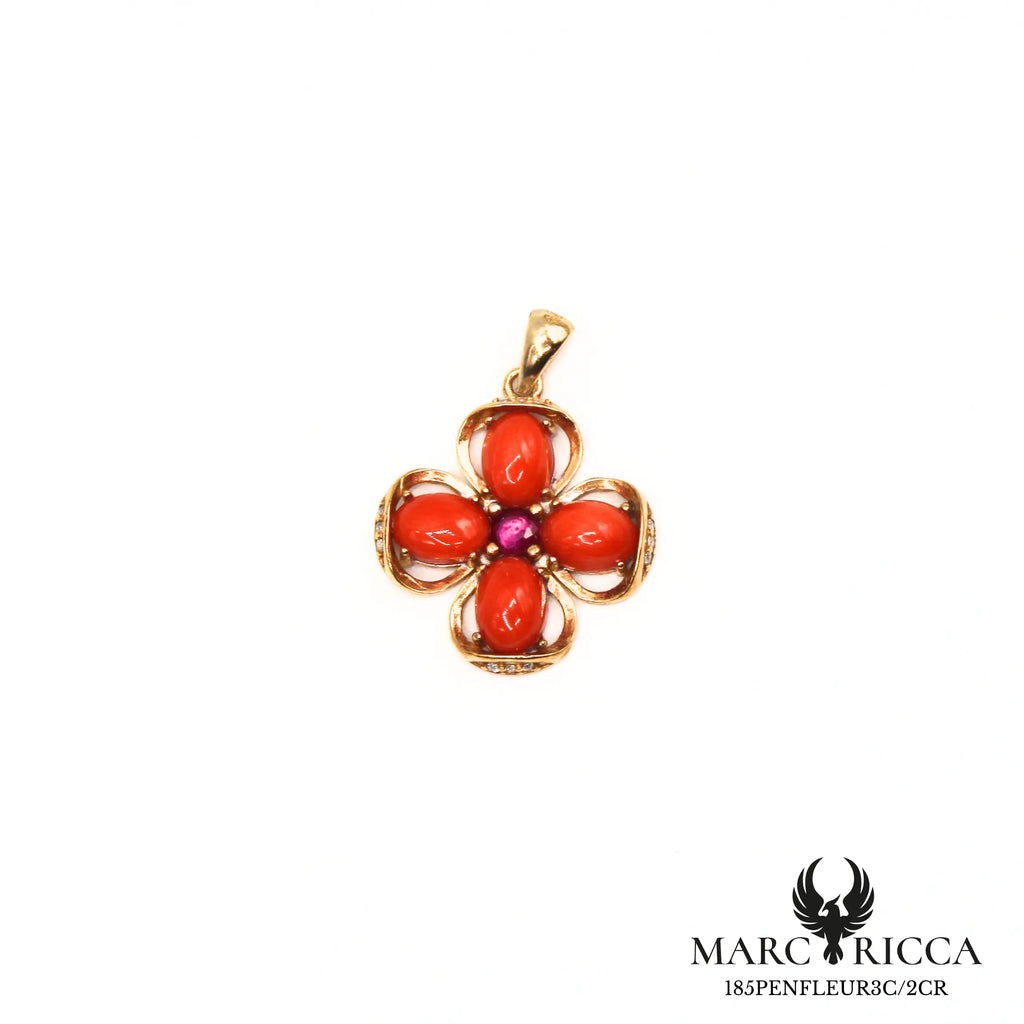 Pendentif fleur corail avec zirconium en vermeil
