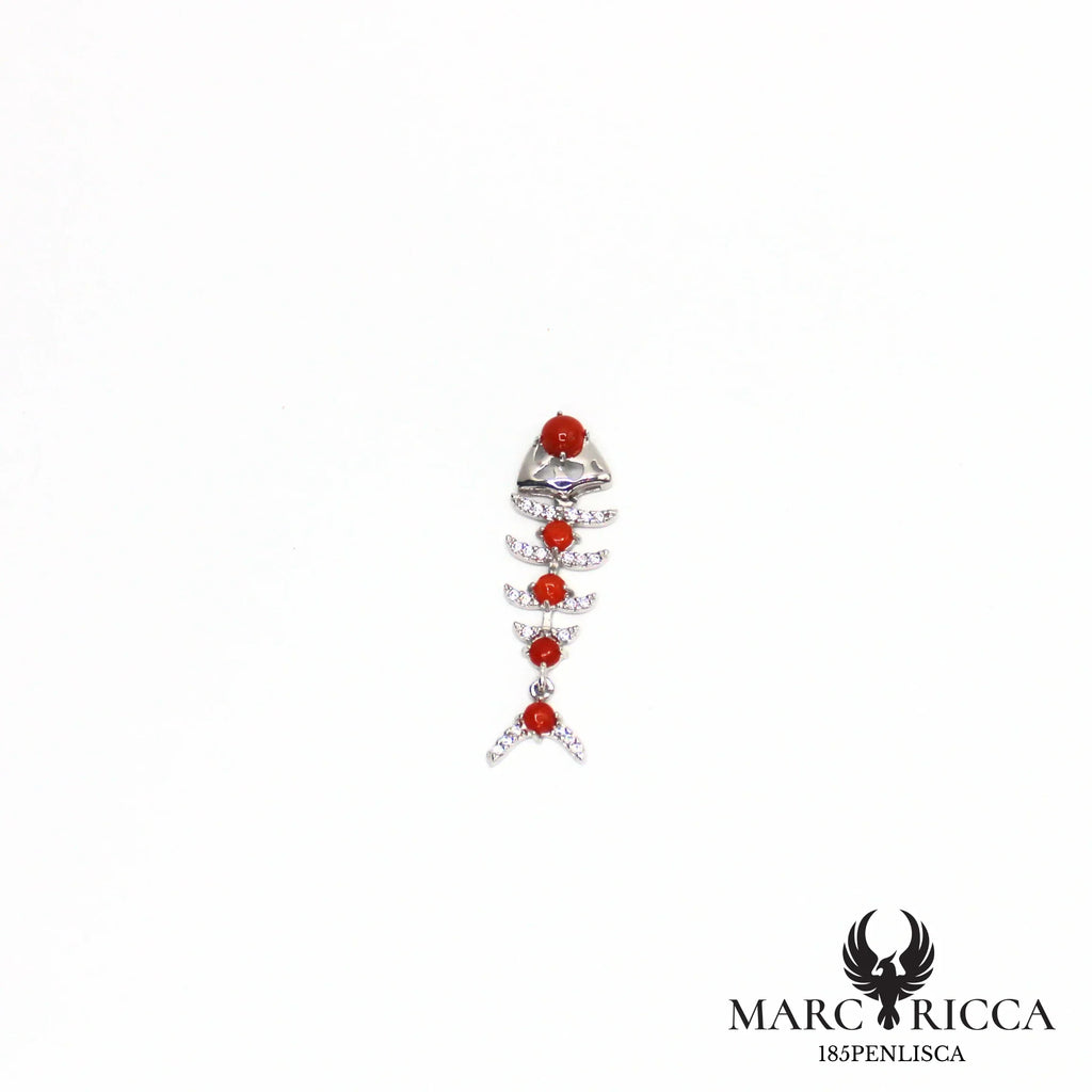 Pendentif poisson corail vermeil et zirconium