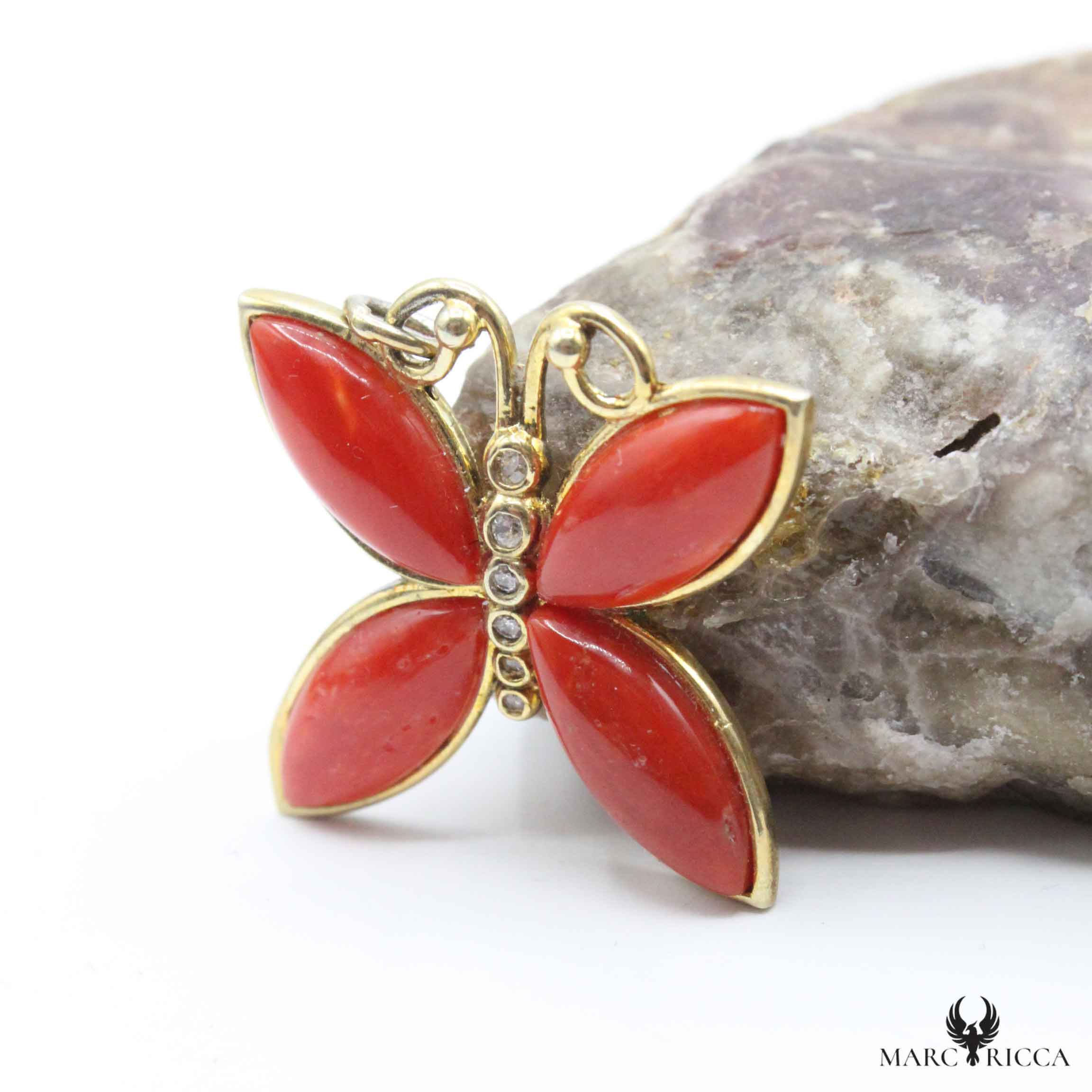 Pendentif Argent Papillon en Corail
