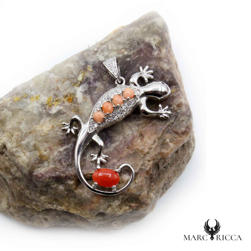 Pendentif Argent Salamandre en Corail